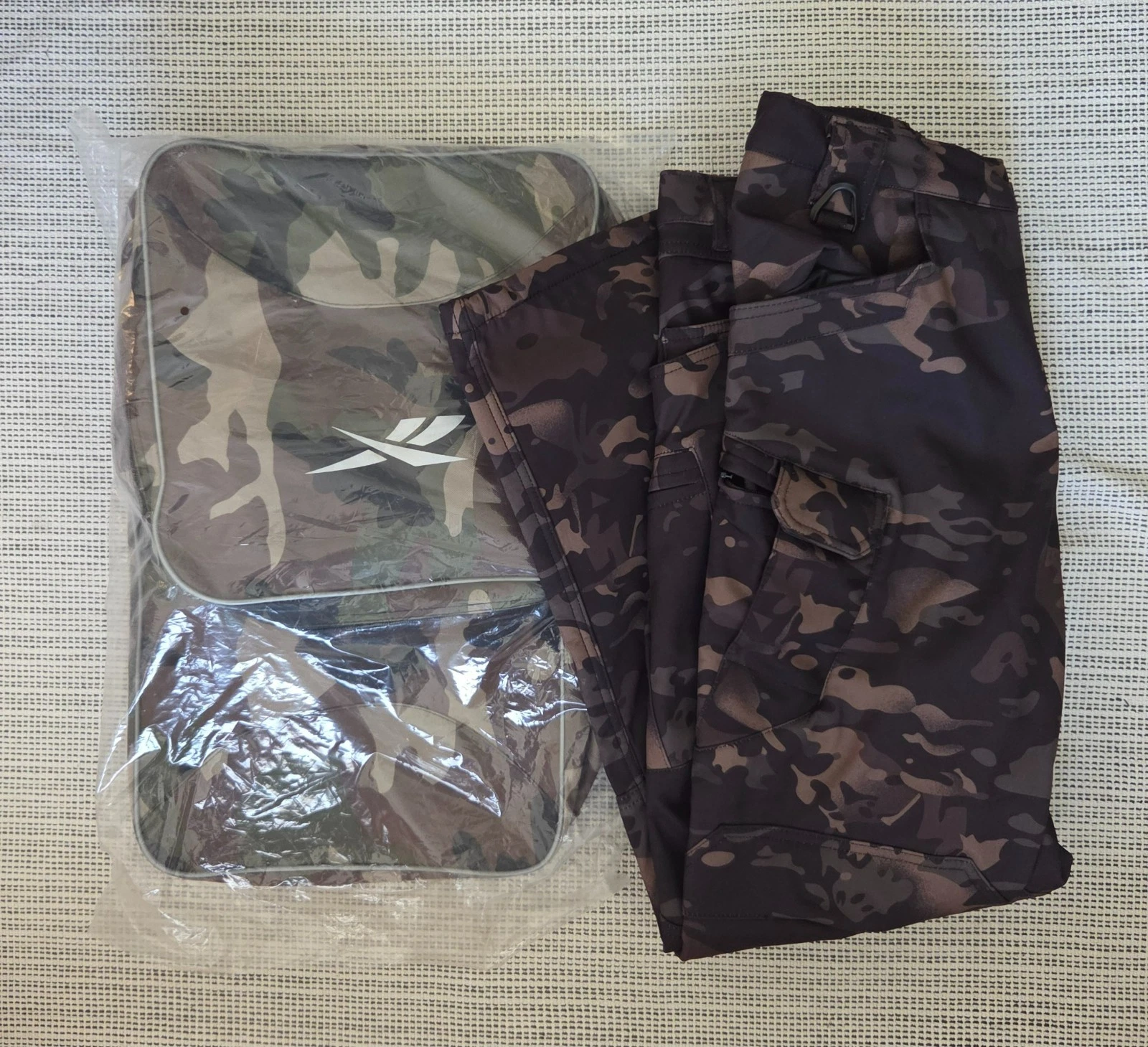 Outdoor Tactics Camo Cargo Pants Size 34 + Reebok Camo Duffle Bag