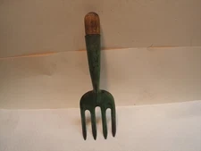 Vintage GREEN FORK Mid Century Hand Garden Tools: 11" Length Metal High up on Ha