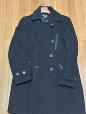 H&M Men's Black Warm Pea Coat Double-Breasted Long Notch Collar Size 46