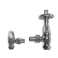 Traditional Thermostatic TRV Antique Design Angled Radiator Rad Valves Pair