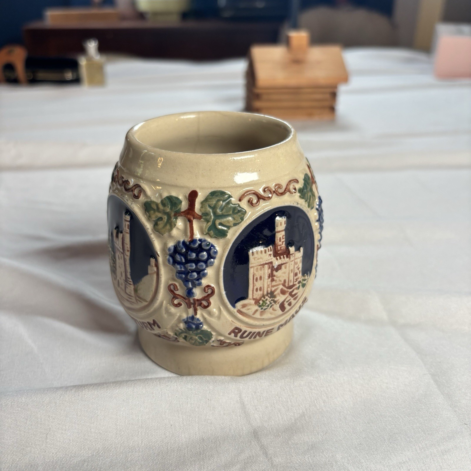 Vtg Cobalt Blue Small Beer Stein Mug Castles Original Gerz Gerzit W Germany