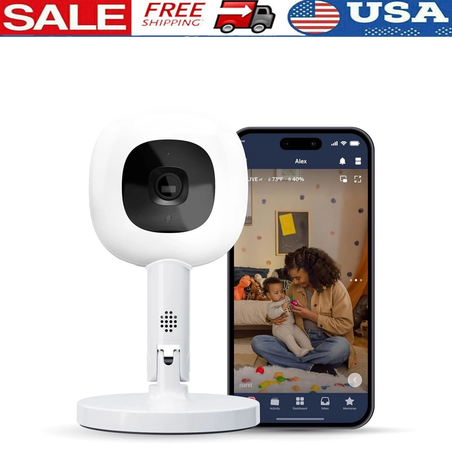 Smart Baby Monitor & Flex Stand 1080p Secure Wi-Fi Video Camera 2-Way Audio