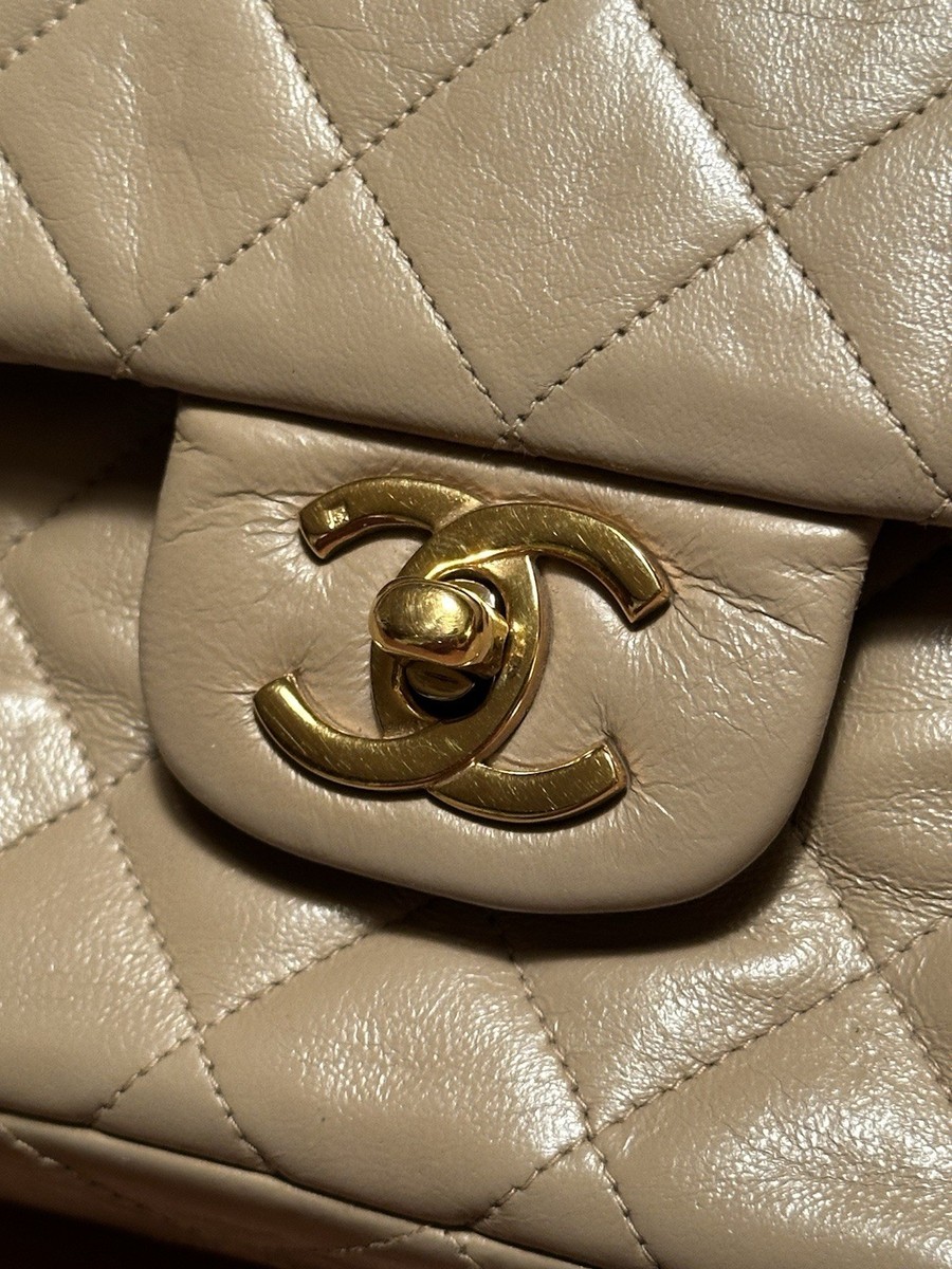 Vintage 1984 Chanel Small Classic Double Flap Beige Lambskin 24k