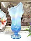 Fenton IRIDESCENT ICE BLUE OPALESCENT LILY OF THE VALLEY HANKERCHEIF VASE