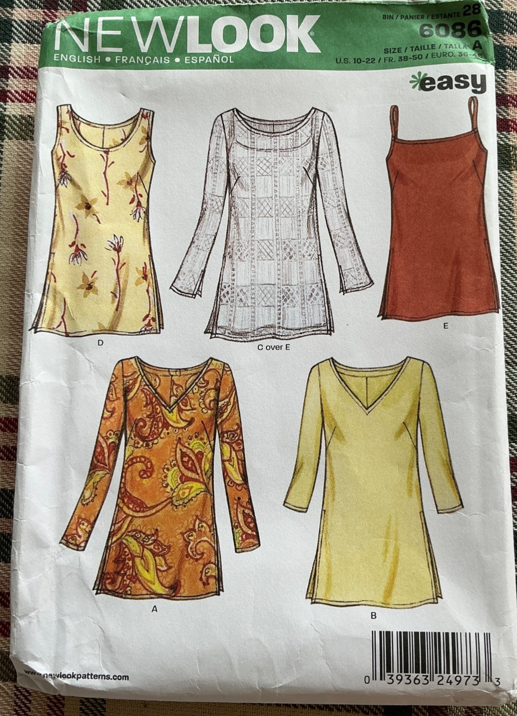 NEWLOOK Sewing Pattern 6086 Womens’ Tops & Tunics  Size 10-22 New