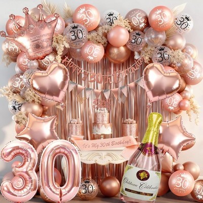 30 Geburtstag Frau Rosegold Deko Set Enthalten Luftballons Happy Birthday Banner