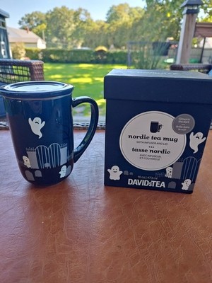 NEW David s Tea Halloween Ghost Graveyard Glow in the Dark Navy Nordic Mug 16oz