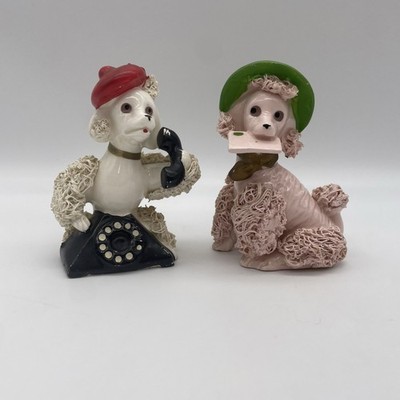 2 Vintage Spaghetti Poodle Figurines *As Is* See Description And Pictures
