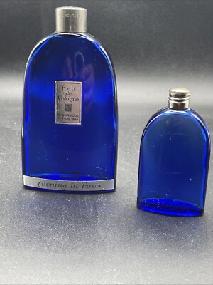 2 Empty Bottles Vintage EVENING IN PARIS Eau De Cologne BOURJOIS Colbalt Blue