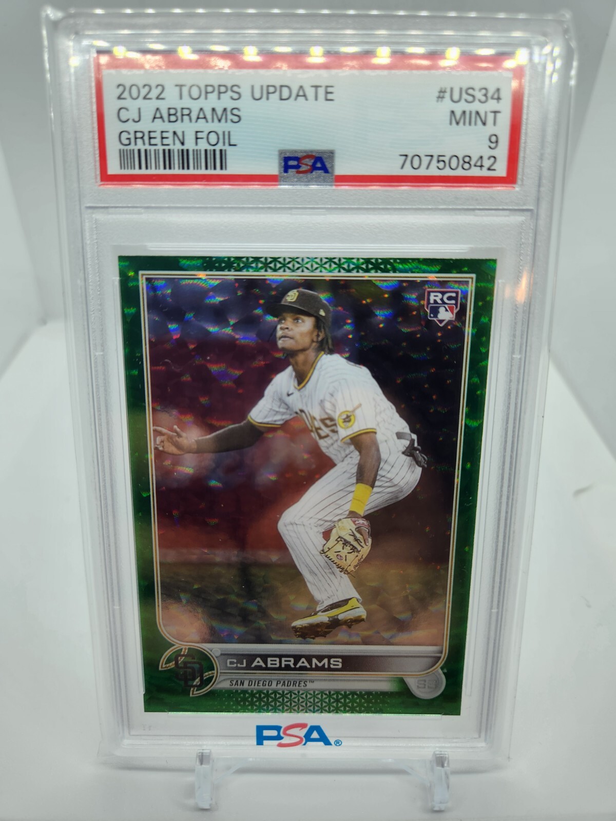 2022 Topps Update CJ ABRAMS Rookie #US34 GREEN FOIL Serial /499 PSA 9 Mint