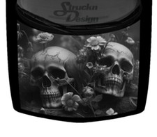 Grey Two Human Skulls Flowers Plants Truck Hood Wrap Vinyl Car Graphic Decal