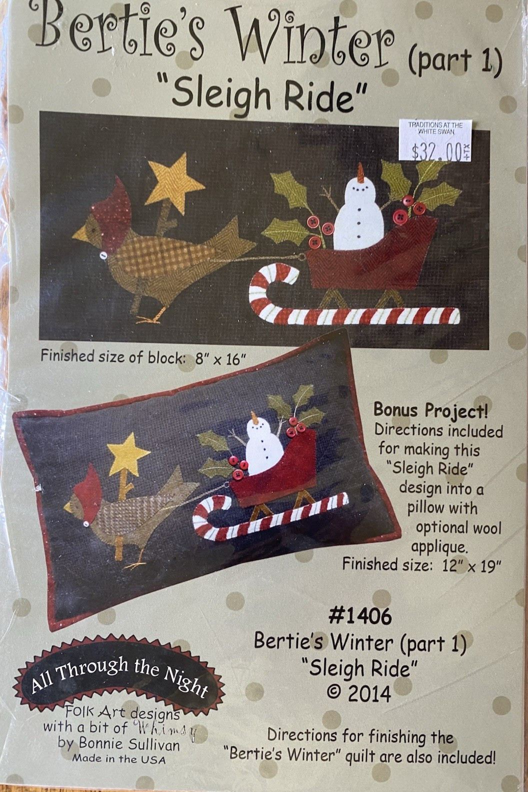 Bertie's Winter Christmas Wool Applique COMPLETE Quilt Pattern 1-4 Primitive