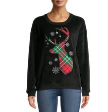 Women's SMALL Christmas Sweatshirt Plush Crew neck Holiday Sweater Reindeer NWT