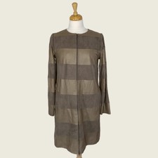 Chris! Gray Striped Long Leather Jacket 38 Suede Zip Off Sleeves Werner Christ