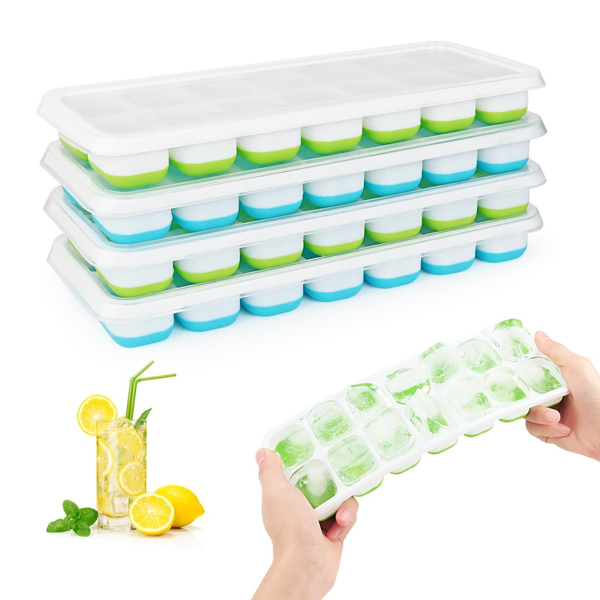 XUNIVERS Stampo Ghiaccio Impilabile - 4 Vaschette Con Coperchio Per 56 Cubetti | Senza BPA - Foto 8