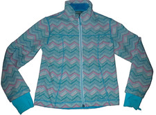 L.L. Bean Fleece Lined Soft Shell Jacket Girls size S 8 Blue Pink Chevron AS IS