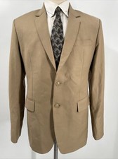 Men's Long Sleeve Two Button Double Vented Beige Blazer Sport Jacket Size Na