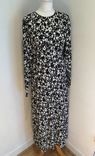 Boden floral maxi midi dress UK 12 R VGC pattern print long sleeve black white
