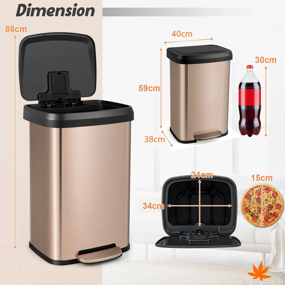 50L Rectangular Step Trash Bin Can Stainless Steel Garbage Bin Step-On Trashcan - Image 2 of 4