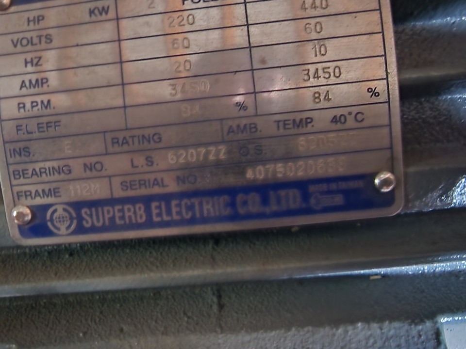 Superb Electric 7-1/2 HP 3 PH 220/440 V. 3450 RPM TEFC Electric Motor ...