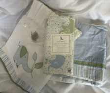Pottery Barn Kids Eli's Elephant Nursery Bundle Sheet Valance Bed Skirt EUC