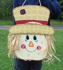 FALL SCARECROW SIGN Thanksgiving Holiday Wall Halloween Door Wood Plaque