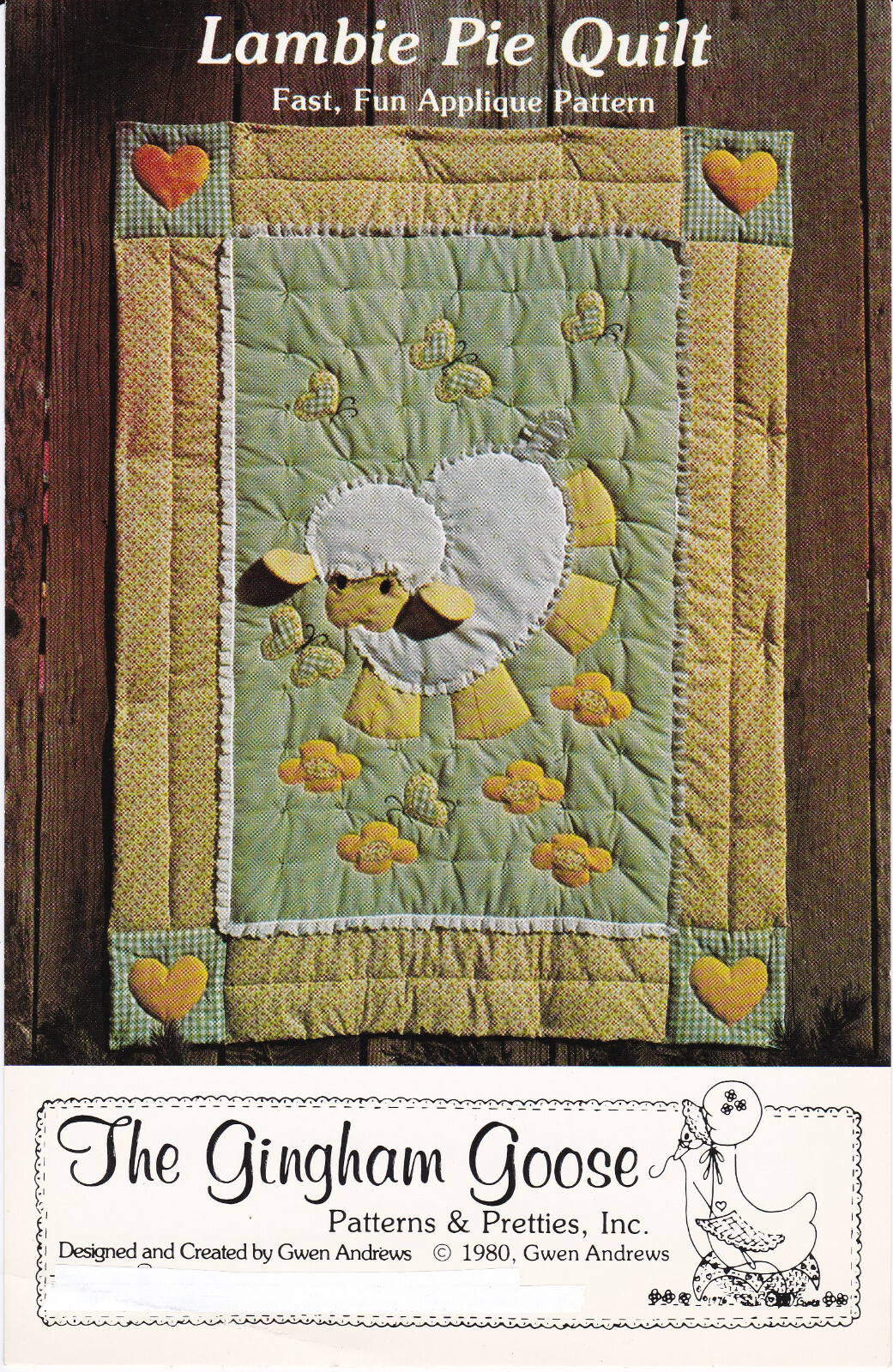 LAMBIE PIE, Gingham Goose machine appliquéd baby quilt PATTERN 42" X 58