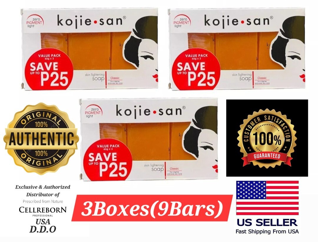 1 Original Kojie San Skin Lightening Kojic Acid Soap 3 Box 65g x 9 