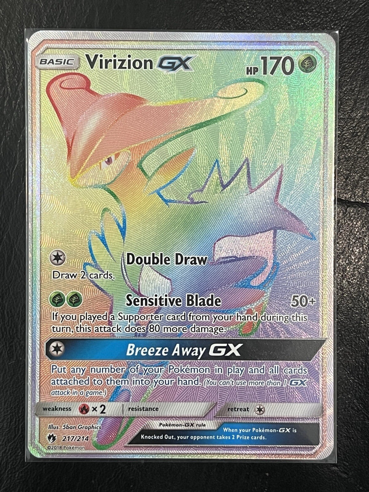 Pokemon TCG Lost Thunder Virizion GX 217/214 Rainbow Rare Full Art M/NM