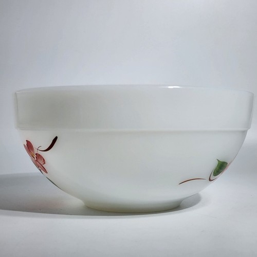Fire King Hand-Painted Milk Glass Mixing Bowl With Pink Floral Design VTG - Picture 2 of 11