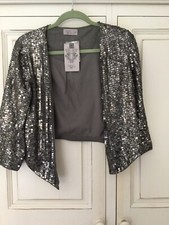 Bnwt Women's Label Lab Grey Steel Embellished Sequin Kimono Jacket Size 10