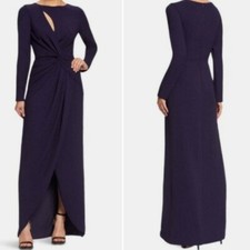 Dress The Population Naomi Twisted Faux Wrap Long Sleeve Gown S 4-6 Boysenberry