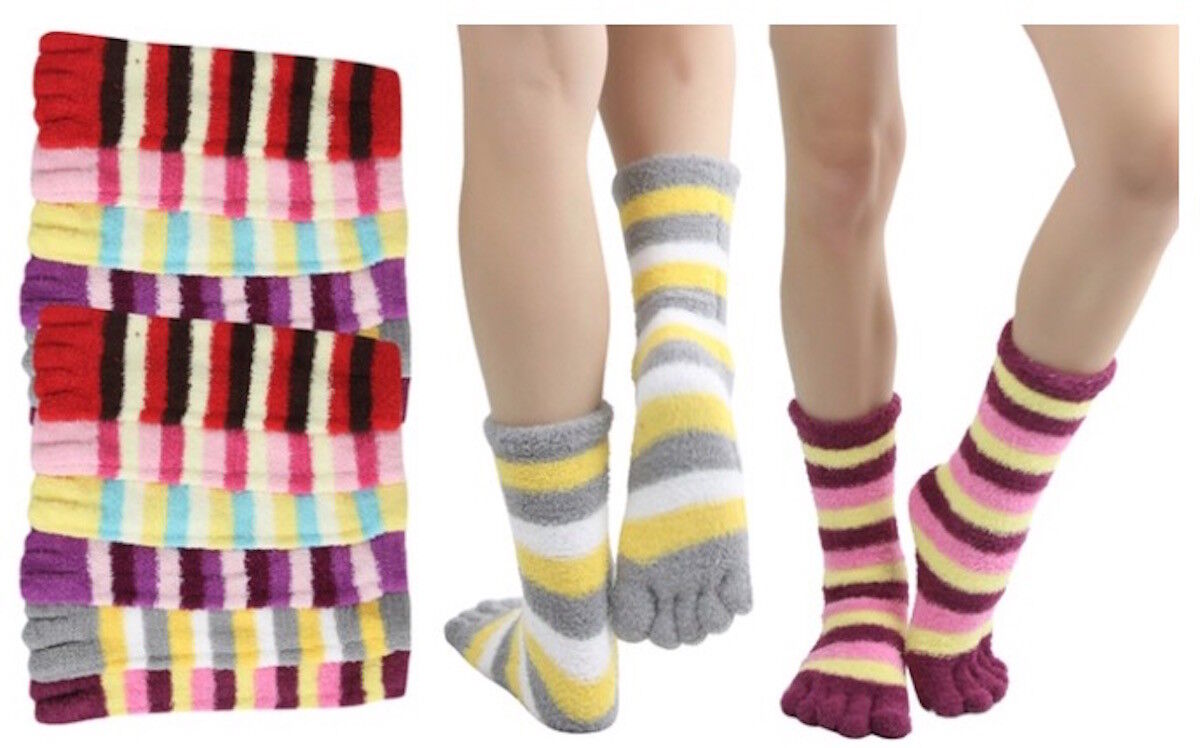 6 Pairs Assorted Stripes Winter Soft Warm Toe Socks Size 9-11 Cozy