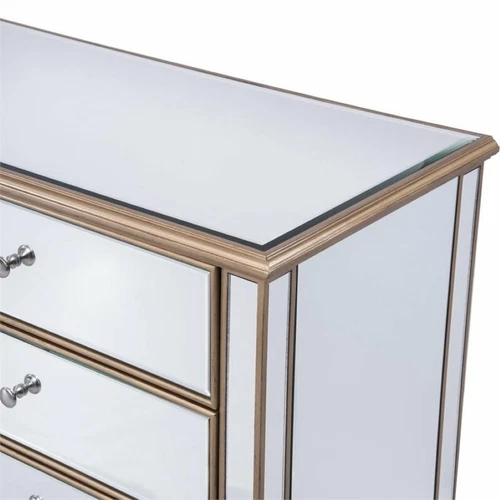 Elegant Decor Contempo 6 Drawer 60" Mirrored Dresser in Hand Rubbed Antique Gold - Picture 6 of 8
