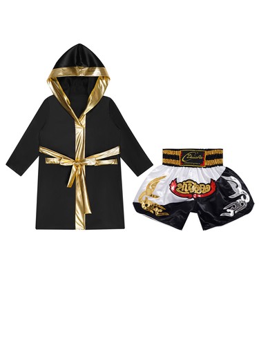 Kids Boys Outfit Open Front Suit Breathable Sets With Belt Cloak Boxing Costume - Picture 9 of 44
