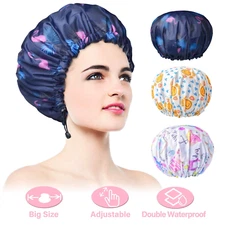 3 Pack Extra Large Double Layer Adjustable Shower Caps for Women, Waterproof Ext