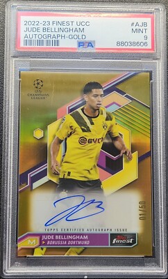JUDE BELLINGHAM 2022-23 TOPPS FINEST UCC GOLD REFRACTOR AUTO 01/50 