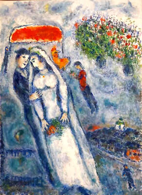 Chagall, ''Les Maries Sur Fond Bleu'', Lithograph