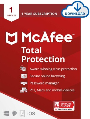 1 year McAfee Total Protection for 1 device (Credit Card required, Cancel anyti)