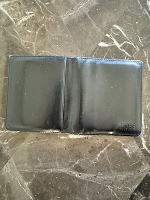 Authentic Hugo Boss Black Leather Bifold Wallet 10 Card Holder Logo