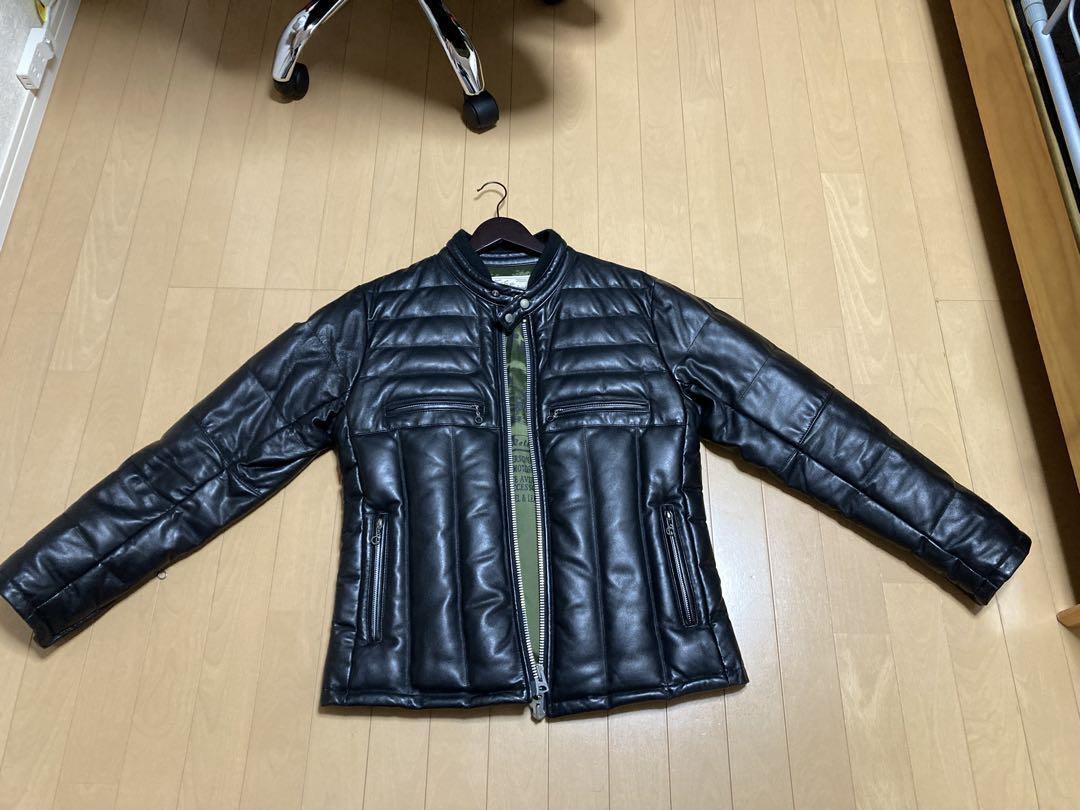 Avirex Black Quilted Down Leather Jacket for Men