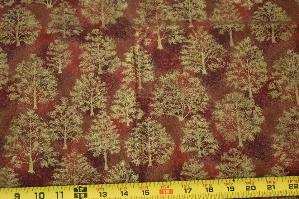 By 1/2 Yd, Metallic-Gold Trees on Reds Quilt Cotton, Cranston, P1221 - Image 2 of 4