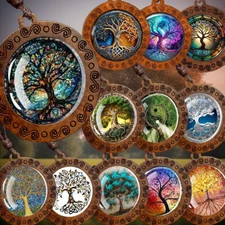 Tree of Life Wooden Necklace Jewelry Pendant Ancestral Roots Cabochon Charm
