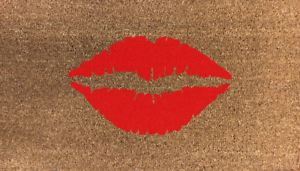 Lips Kiss Red Coir Synthetic Light Grey Nylon Novelty Humour Door Mat 70x40cm