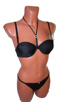 FLG BH Set 2XS 32/34 70B Push Up & String Tanga Slip schwarz Dessous Unterwäsche