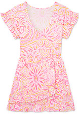 Women's Dress - Pink Orange Printed Dress - Mini Dress - Medium - Cotton