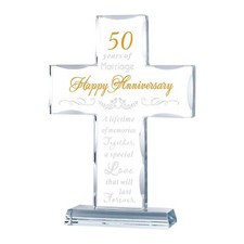 50th Wedding Anniversary Religious Cross Gifts for Parents Laser Engraved Gla...