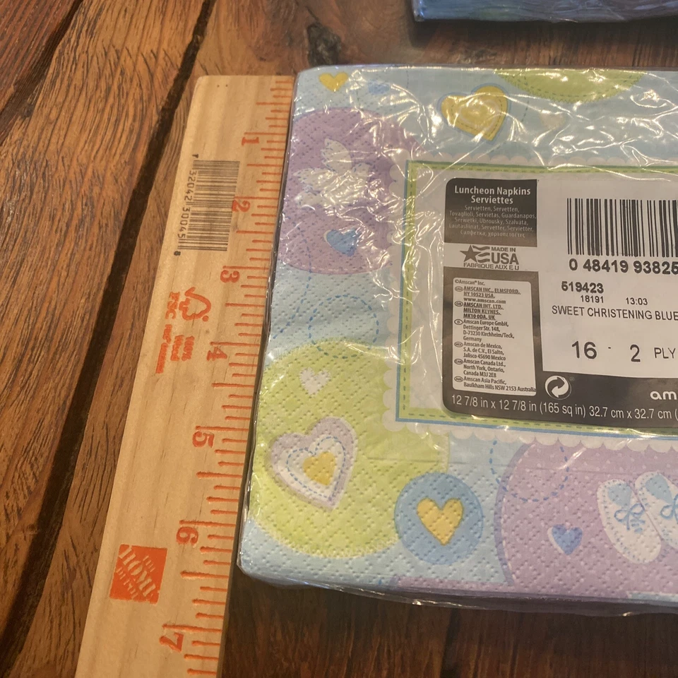 ЛОТ Крещение причастие крещение синий мальчик вечеринки ребенка салфетки комплект из 4 - Изображение 3 из 4