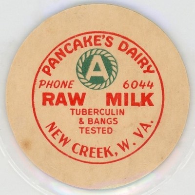 Milk Bottle Cap Insert- Pancake's Dairy - New Creek, WV (West Virginia ...