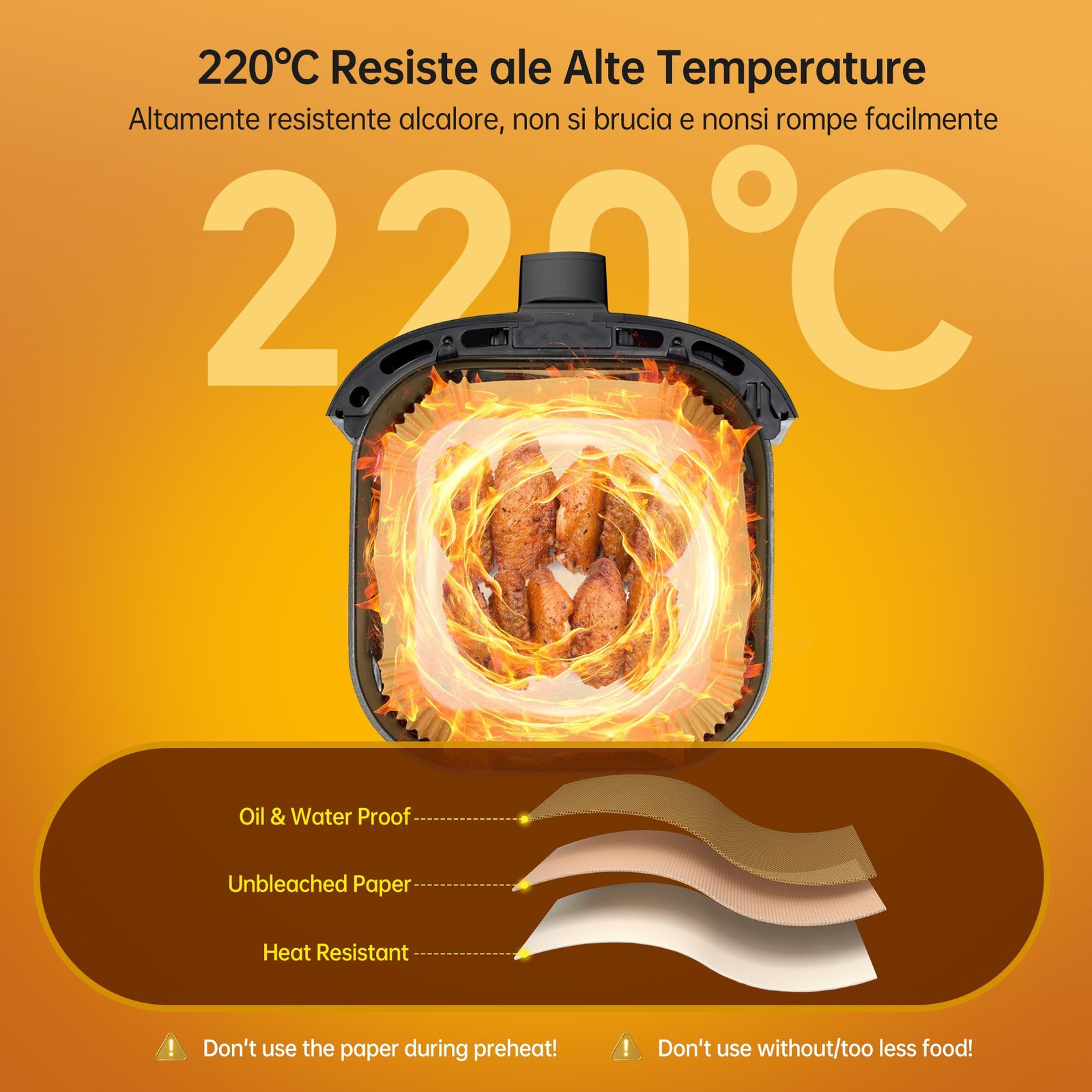 Carta forno per friggitrice ad aria, 100 pezzi Square 16-20 cm, Marrone foto 5